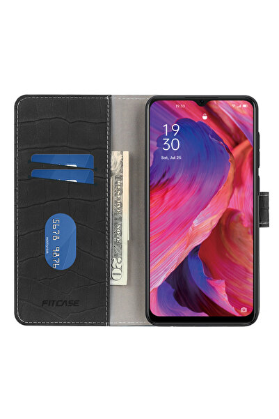 FitCase Oppo A73 Kılıf Kroko Desen Kapaklı Cüzdanlı