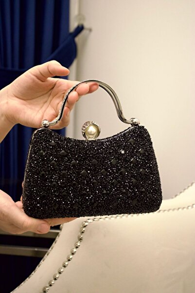 mossi Black Reversible Jewelled Double Handle Chain Evening Bag