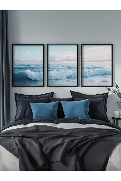 STARYUNA 3 Paintings with Sea View Black Wooden Frame Yuna36