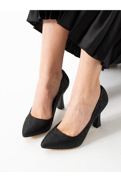 Alemdar Shoes Motion Black Patterned High Heeled Women's Shoes
