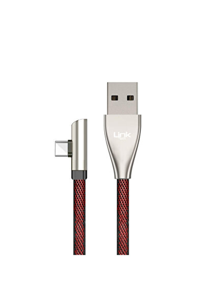 Linktech K591 Type-c Örgü 90 Derece Ledli 1.2mt Usb Şarj Ve Data Kablosu