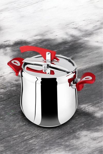 Lines 8 Lt Red Bakelite Handle - Steel Pressure Cooker Lines-3006