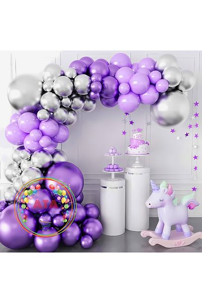 Ata Parti Dünyası ^^ Birthday Concept *Lilac*Chrome Purple*Chrome Silver* 60-Piece Balloon Chain Party Set