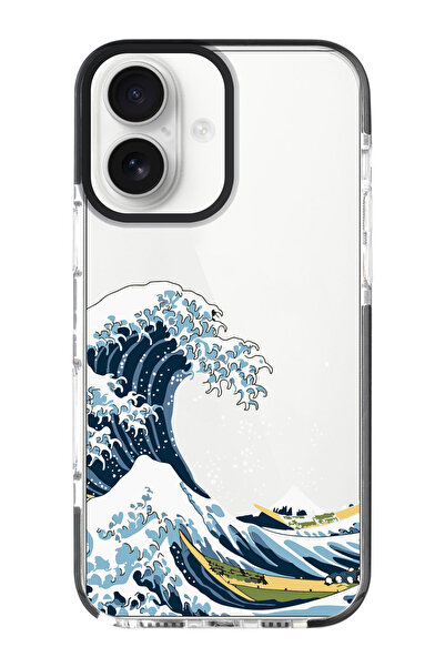 shoptocase iPhone 16 Compatible Kanagawa Patterned Black Impacts Phone Case