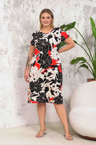 Neşeli Butik Crew Neck Pocket Detail Plus Size Dress Nba038
