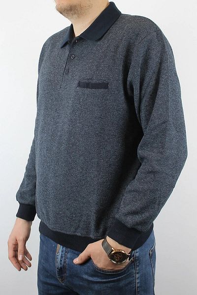 TANİŞ GİYİM Men's Polo Collar Large Size Oversize Thessaloniki Knit Dark Navy Blue Sweatshirt with Pockets