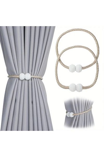 safestore 2 Pcs Magnetic Curtain Holder - Pearl Balls Buckle for Interior Decoration