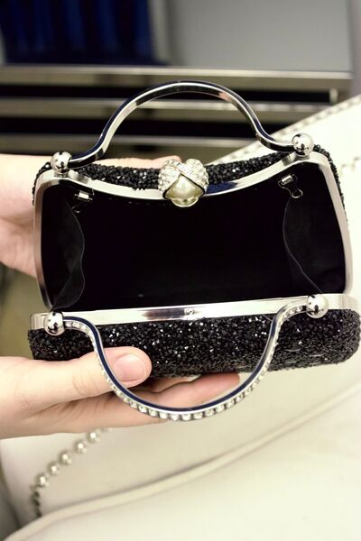 mossi Black Reversible Jewelled Double Handle Chain Evening Bag