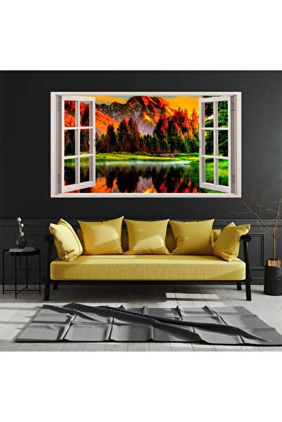 KanvasSepeti Tablou pe pânză de înaltă calitate, cu peisaj de lac și fereastr...