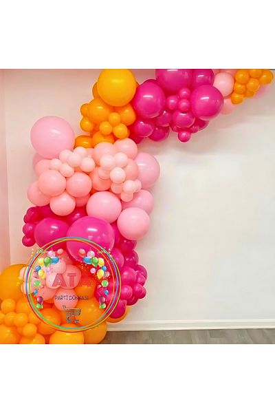 Ata Parti Dünyası Birthday Fuchsia Macaron Pink Balloon Chain Set - 100 Pieces