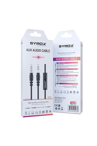 Syrox C118 Audio Aux Audio Transfer Cable with Microphone 3.5mm 1.5Mt