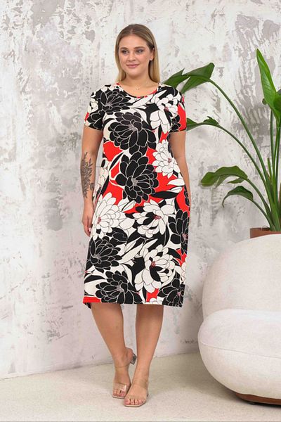 Neşeli Butik Crew Neck Pocket Detail Plus Size Dress Nba038