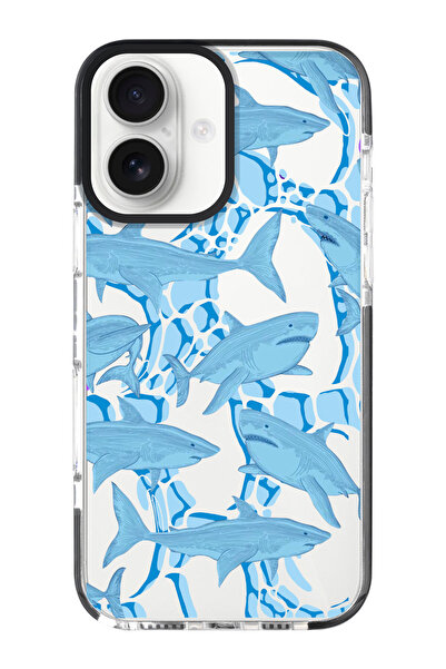 shoptocase iPhone 16 Compatible Shark Pattern Black Impacts Phone Case