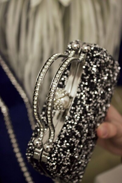 mossi Black Reversible Jewelled Double Handle Chain Evening Bag