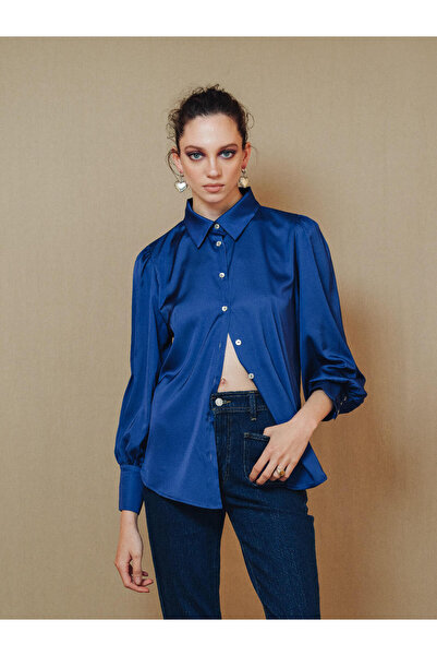 A MARILLA'S İSTANBUL İpek Dokuma Saten Navy Blue Gömlek