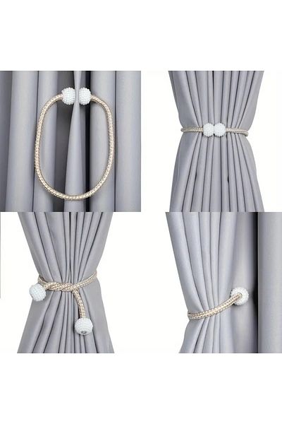 safestore 2 Pcs Magnetic Curtain Holder - Pearl Balls Buckle for Interior Decoration