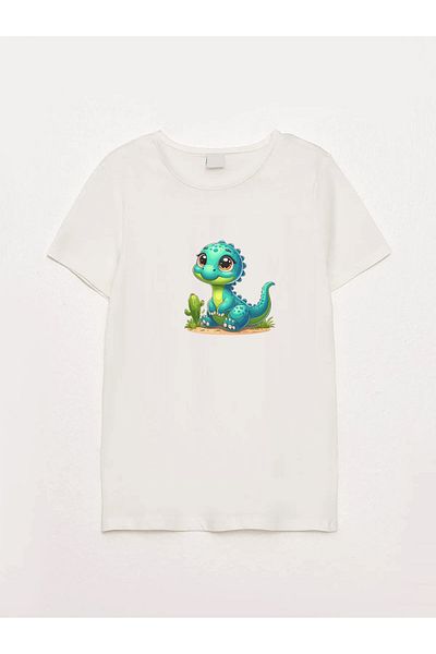 sielta Blue Dragon Printed Crew Neck Ecru Kids T-Shirt