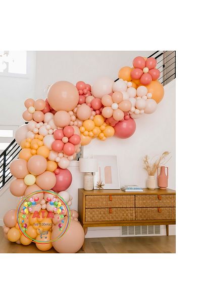 Ata Parti Dünyası For Birthday *Peach* Retro White and Pink Blush Coral - 60 Balloon Chain Party Set
