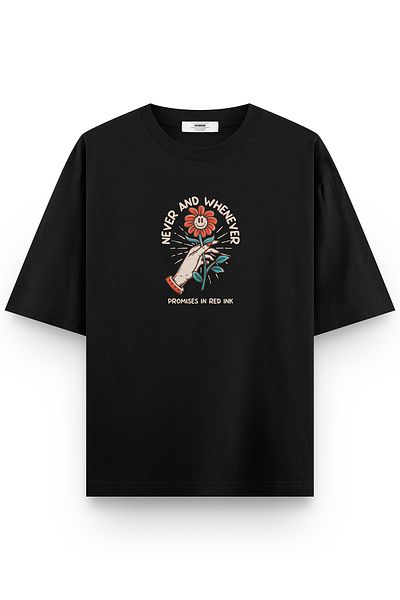 Overoz Unisex Μαύρο μπλουζάκι Oversize - Εκτύπωση Minimal Illustration, Text - 1342