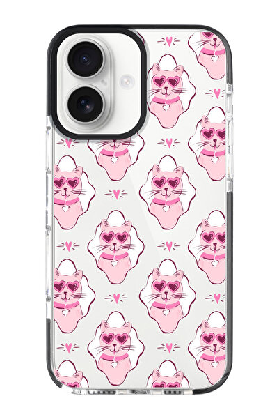 shoptocase iPhone 16 Compatible Lovely Cat Pattern Black Impacts Phone Case