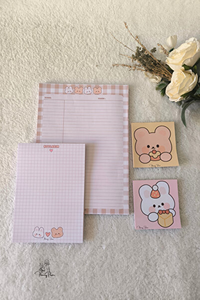 Flowery Paper 4'lü Ayıcık Notepad Set - Memopad,check List ,not Defteri ,blok...