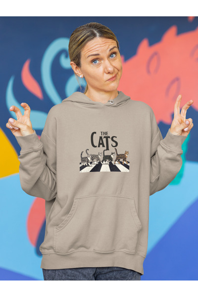 Tshirto THE CATS Φούτερ με κουκούλα με στάμπα με 3 κλωστές Navy Blue/Μπεζ/Μαύρο με κουκούλα
