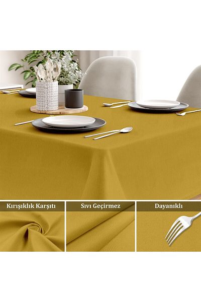 Evim Canvas Mustard Liquid Proof Stain Resistant Tablecloth