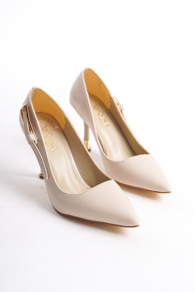 MRVN MERVINA Pantofi cu toc crem mat cu cataramă Ivy