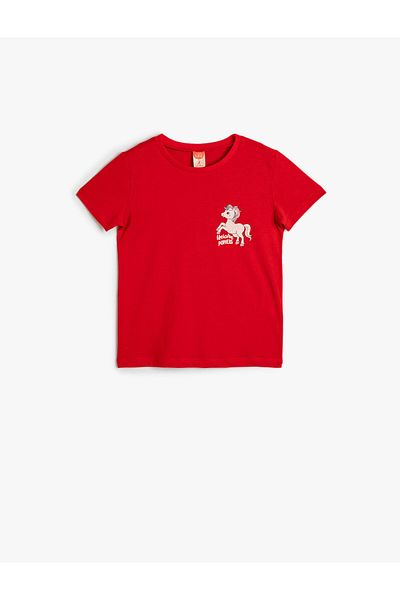 Koton Sleeve T-Shirt - Crew Neck - Unicorn Print - Cotton