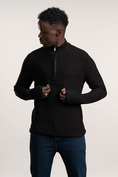 FBI Zip-Up Fisherman Self-Striped Braided Lycra Slimfit Knitwear Sweater