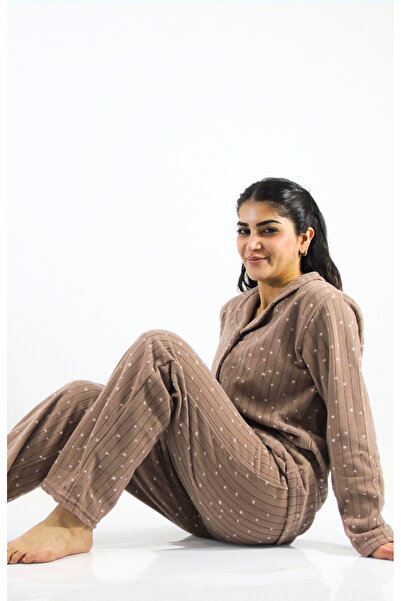mefa Önden Düğmeli Polar Pijama Takımı
