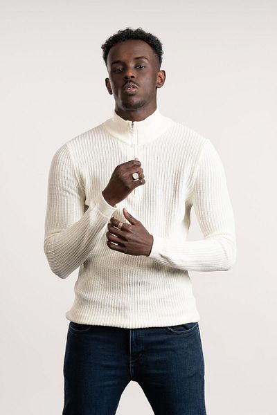 FBI Zip-Up Fisherman Self-Striped Braided Lycra Slimfit Knitwear Sweater