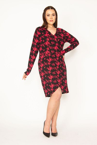 Şans Women's Plus Size Black Skirt Wrap Dress 65n32501