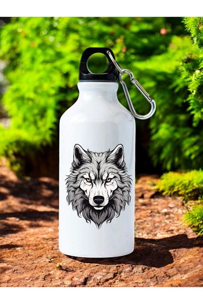 lili hediyelik Gray Wolf Printed Water Bottle