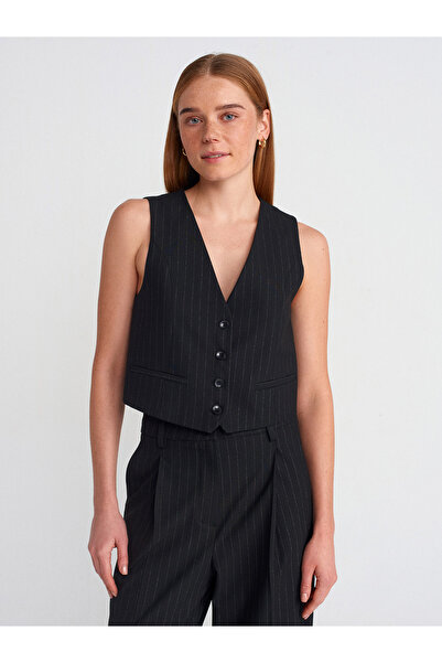 Dilvin 60572 Silvery Button Vest-Black