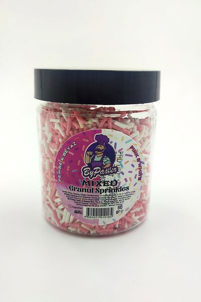 Dekamis Granular Sugar 50 G. Pink White Cake Decoration Granular Sprinkles 50 Gr Pink White