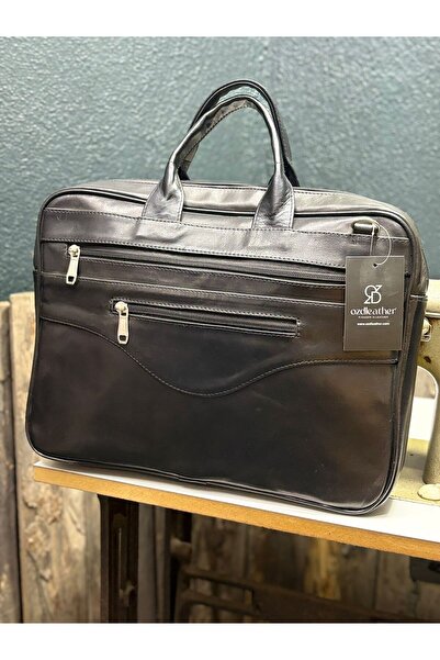 özdemirler deri Черна чанта за лаптоп от естествена кожа, средно голяма, чанта за компютър, таблет и документи