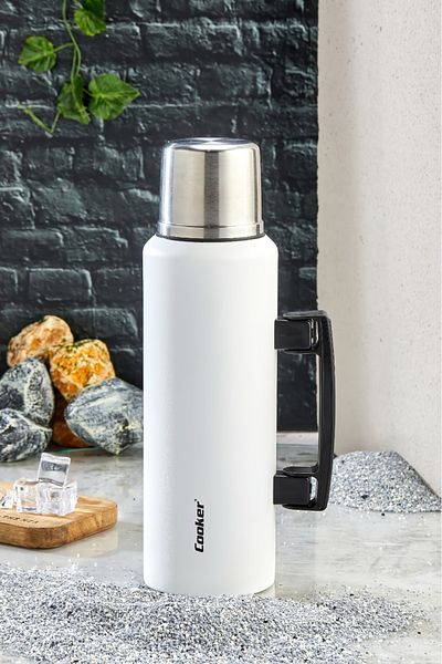 Cooker 1.5 Liter Double Layer Steel Thermos - 24 Hours Warm, 48 Hours Cold, with Handles