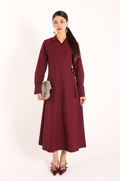 Melike Tatar Claret Red Laced Poplin Dress 3-3015