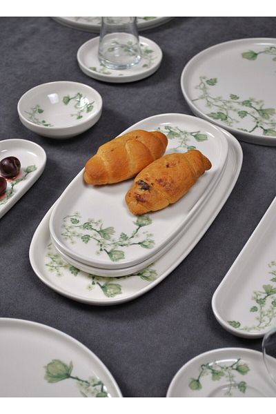 Qualitev 29 Pieces 6-Person Porcelain Breakfast Set Cake Presentation Set - White Green