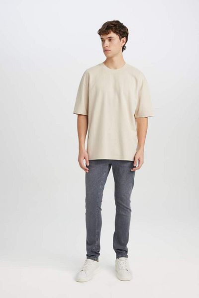 DeFacto New Season Oversize Wide Fit Crew Neck κοντομάνικο Basic μονόχρωμο βαρύ υφασμάτινο μπλουζάκι