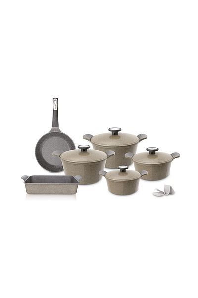 NEOFLAM Exterma Granite Cookware Set, 10 Pieces, Beige. 20cm - 22cm - 26cm - 28cm - 24cm - 28cm