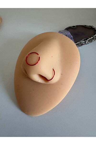 Bylin İnce Halka Piercing /Kırmızı Hızma Görünümlü- Fake Hzıma- Çap 8mm-Kalın...