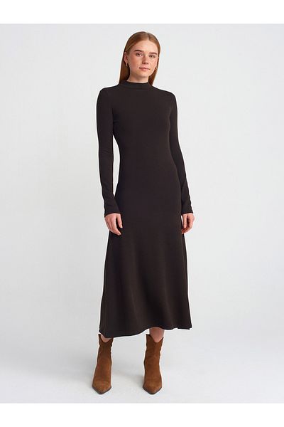 Dilvin 91339 Rochie Midi cu mâneci lungi-Maro închis