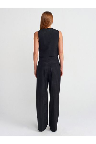 Dilvin 71607 Silvery High Waist Long Pants-Black
