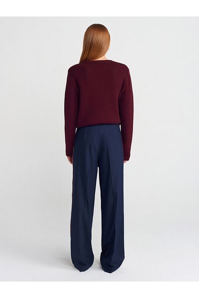 Dilvin 71569 Side Striped Draped Trousers-Navy Blue
