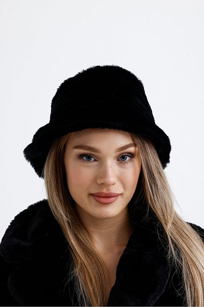 nord arc Black Vegan Fur Plush Winter Women's Bucket Hat