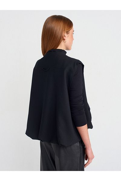 Dilvin 60568 Skirt Part Gathered Balloon Vest-Black
