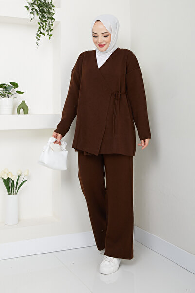 Miraydın Butik Set de tricotaje pentru femei cu legături laterale, costum hij...