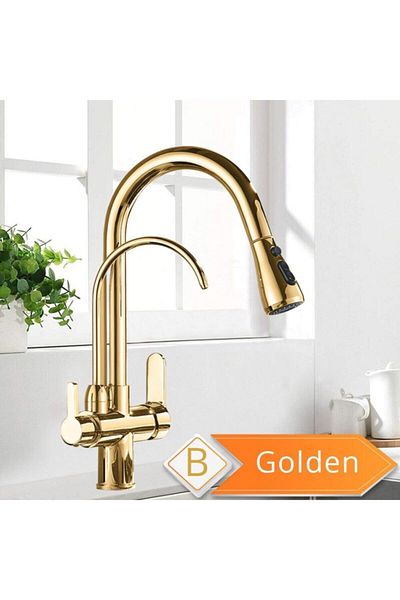 OEM New Design Kitchen Sink Faucet - Dual Flow, Water Purifier Outlet, Gold Sprinkler, 7 Years Warranty